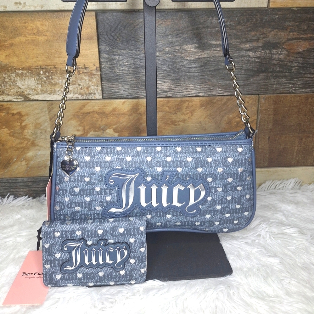 Juicy Couture Denim Inspired Shoulder Bag and Matching Wallet NWT - C938